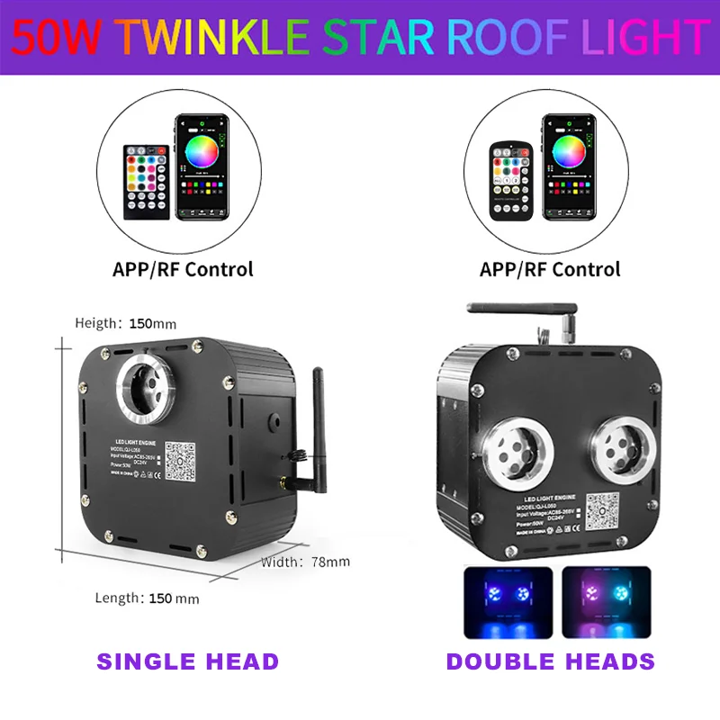 

50W App Control Twinkle Starry Sky Light Fiber Optic Light Source Rf Remote Controller Star Ceiling Decorative Lamp