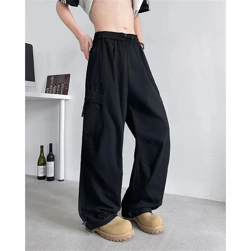 Women's Brown Baggy Cargo Pants Elastic Waist Drawstring Multi Pockets Loose Wide Leg Trousers Y2K Streetwear Casual Work Pants