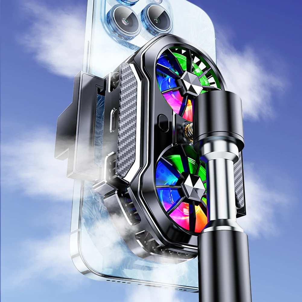 

Back Clip Phone Cooler Dual Fans 1/4inch Screw Mount + Type-C Port Three Modes RGB for Android/iOS Phone Live Streaming & Gaming