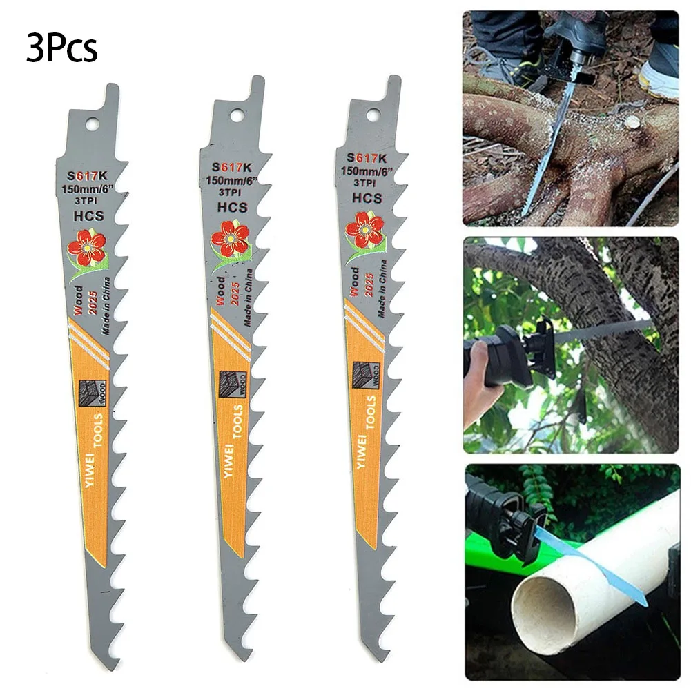 

3pcs 6Inch Reciprocating Saw Blades 150mm 3TPI HCS Saber Saw Handsaw Blades For Pruning Green Wood Cutting Metal WoodWorking PVC