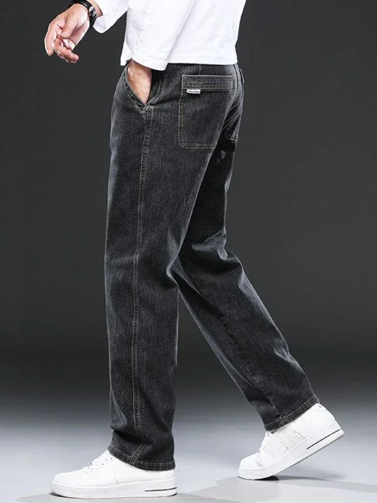 กางเกงยีนส์กางเกงขายาวยืดได้ไซส์ใหญ่สำหรับผู้ชาย, กางเกงคาวบอยทรงตรงลำลองทรงตรงมีกระเป๋าสำหรับฤดูใบไม้ร่วง