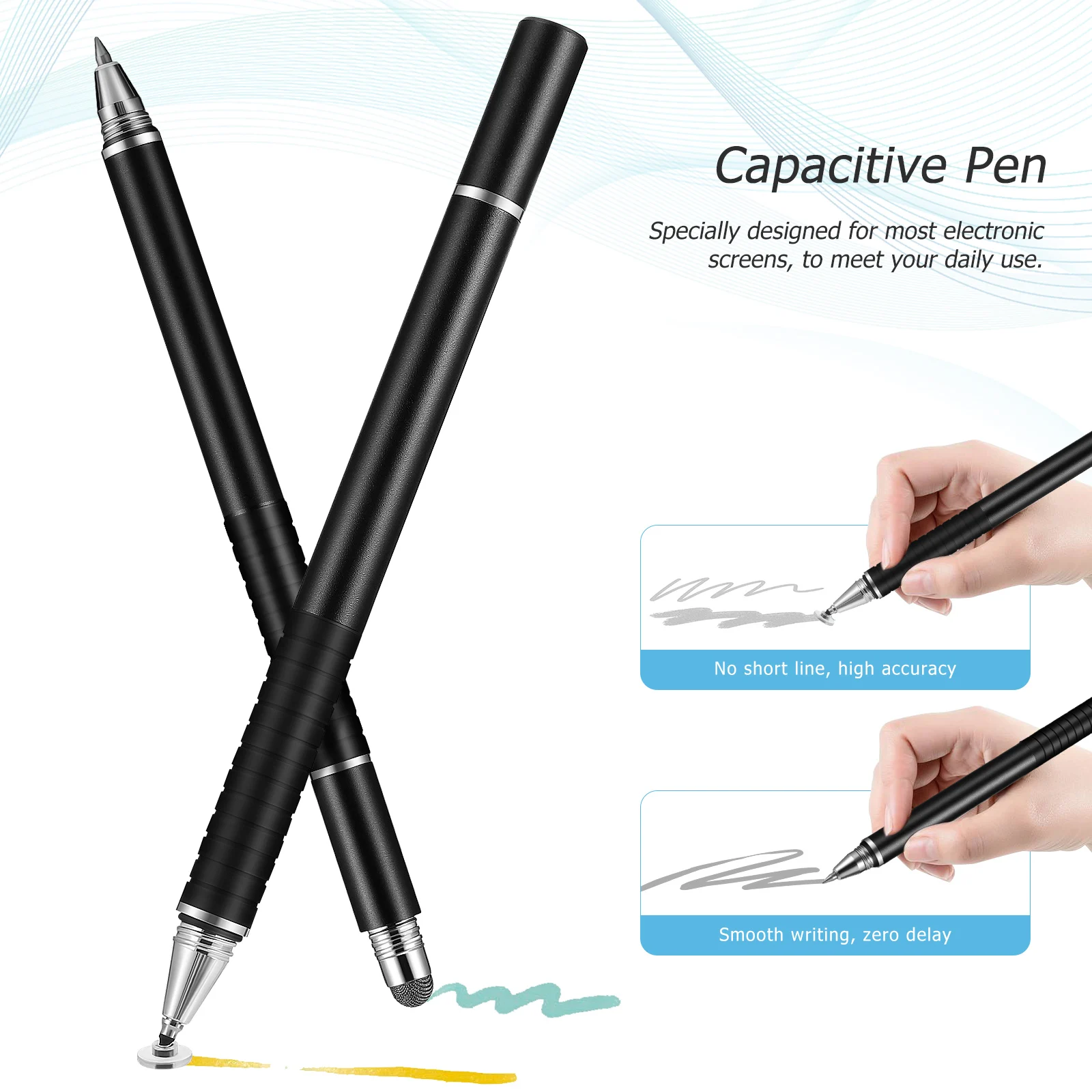 

2 Pcs Steel Capacitive Pen Stylus Pencil Anti scratch Touchscreen Compatible Smooth Sensitive Writing Drawing Household Tablet