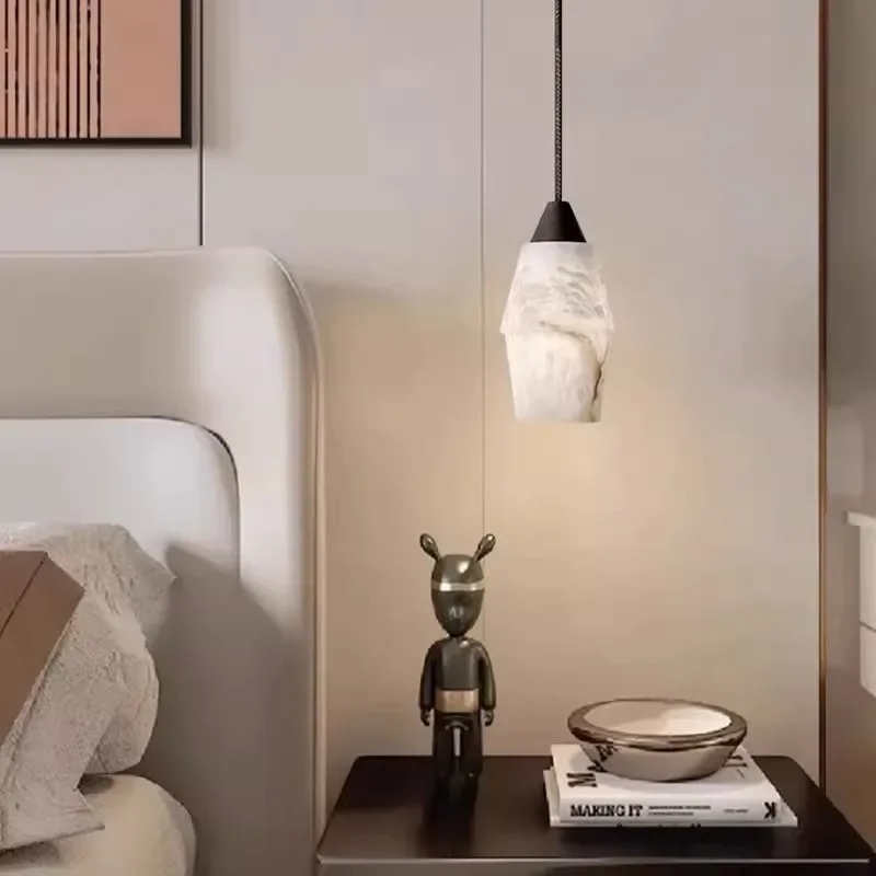 Modern Natural Marble White Small Pendant Luxury Living Room Bedroom Restaurant Marble Chandelier Designer High-end Lamps