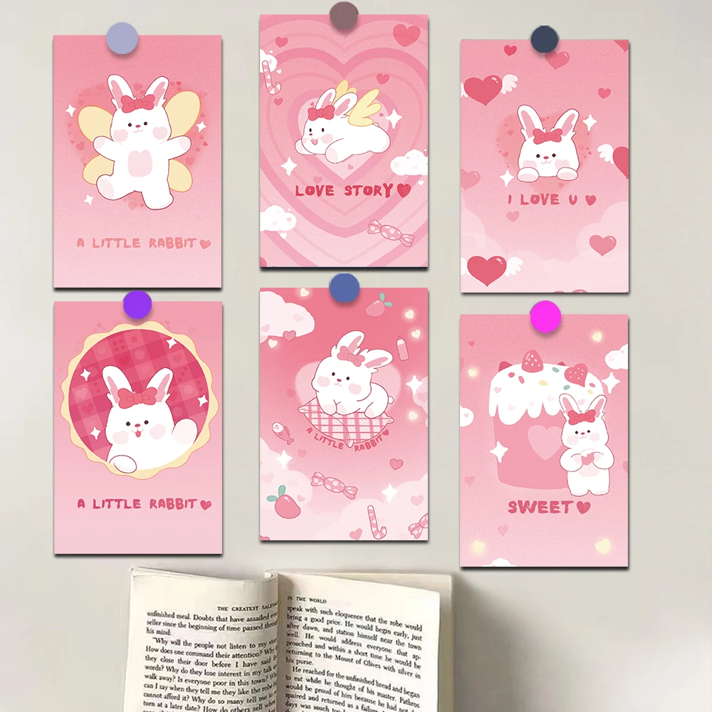 

10PCS Korean Peach Little Rabbit Sticker Posters Card Original Coffee Skateboard Home Decoration Chambre Painting 10×15CM ﻿