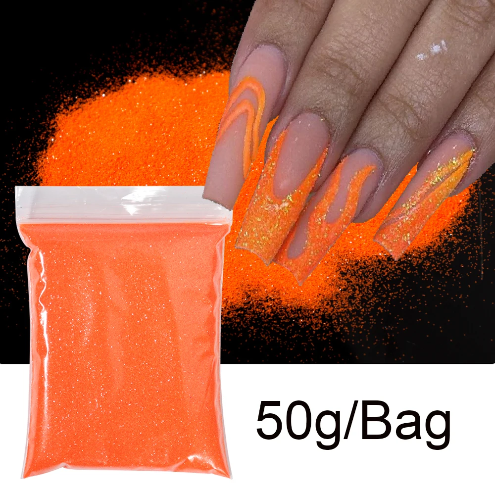 50g Ultra Fine Glitter Powder Fluorescent Orange Iridescent Extra Extra Nail Glitter 1/128” 0.008” 0.2mm for Nail Art DIY Decors