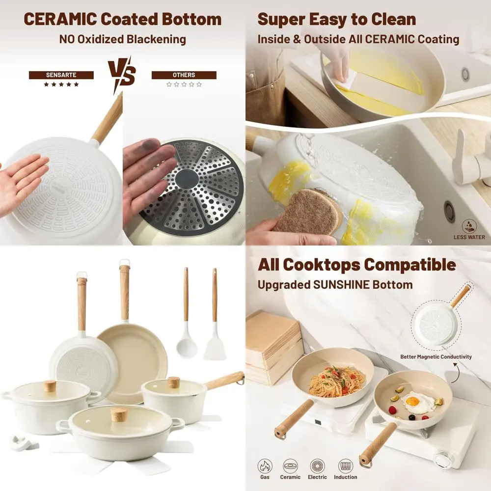 

15-Piece Ceramic Nonstick Cookware Set: Healthy, PFAS/PTFE-Free, Dishwasher & Oven Safe, Induction Ready