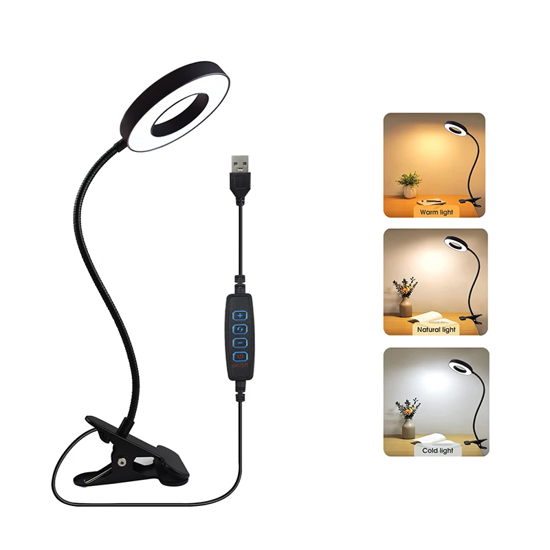 LED Desk Lamp Eye Protection Learning Reading Manicure Facial Selfie Supplement Light Magnifying Glass Desktop Clip Lamp