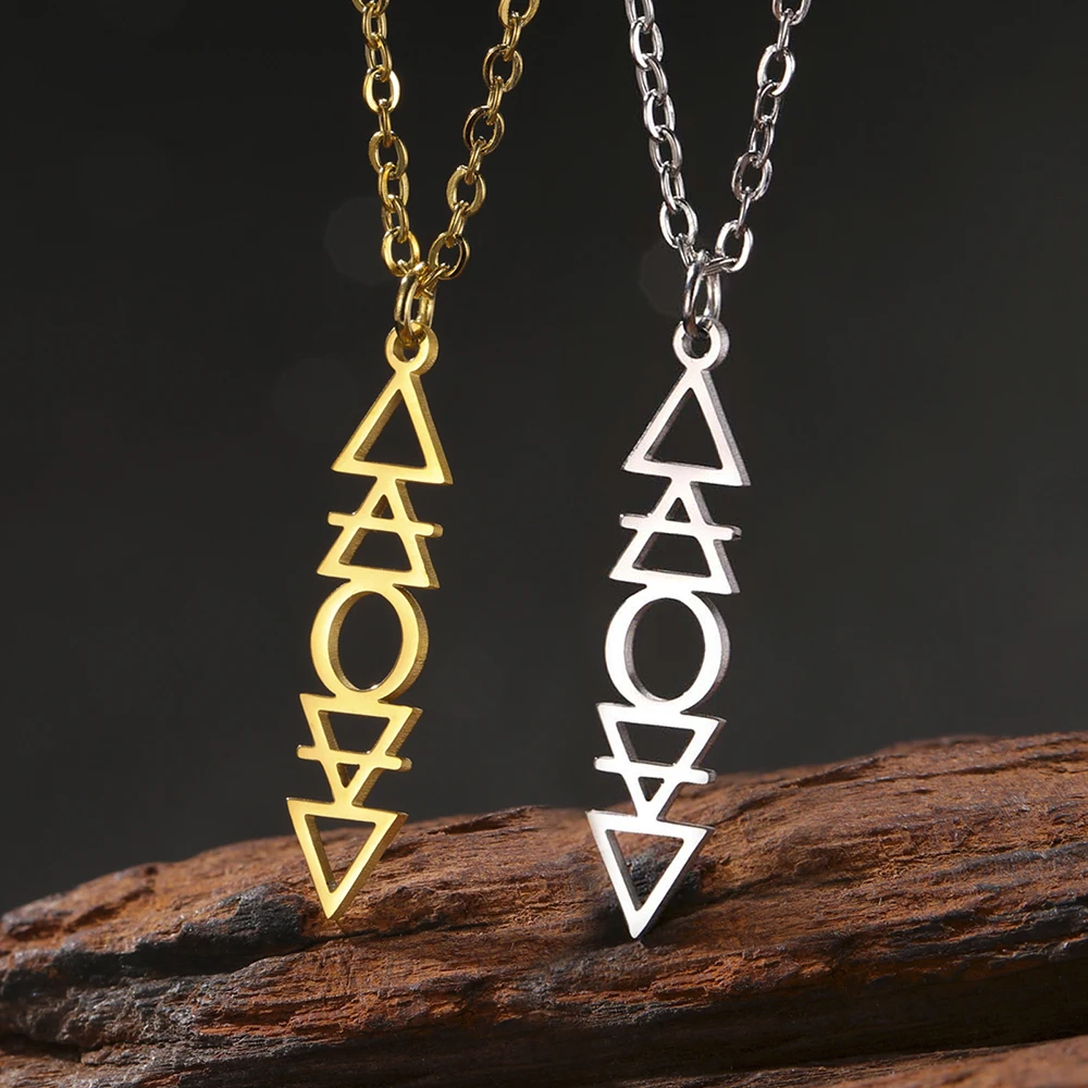 Dawapara Four Elements Necklace Earth Air Fire Water Alchemical Symbols Protection Amulet Stainless Steel Jewelry