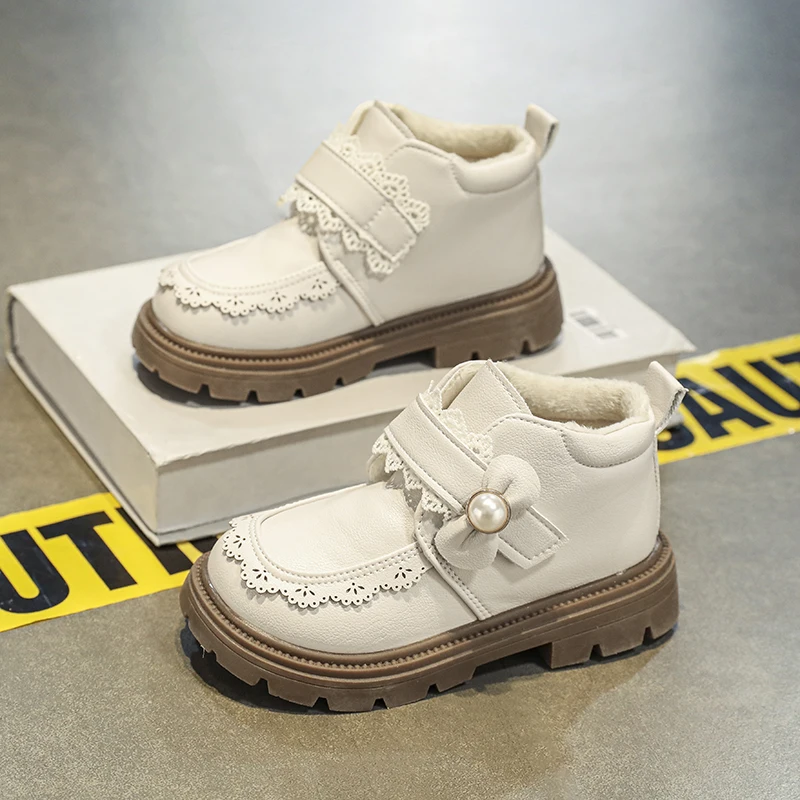 

Новые школьные хлопковые сапоги для девочек, зимние элегантные детские модные кожаные ботинки на платформе, плюшевые повседневные детские ботильоны принцессы