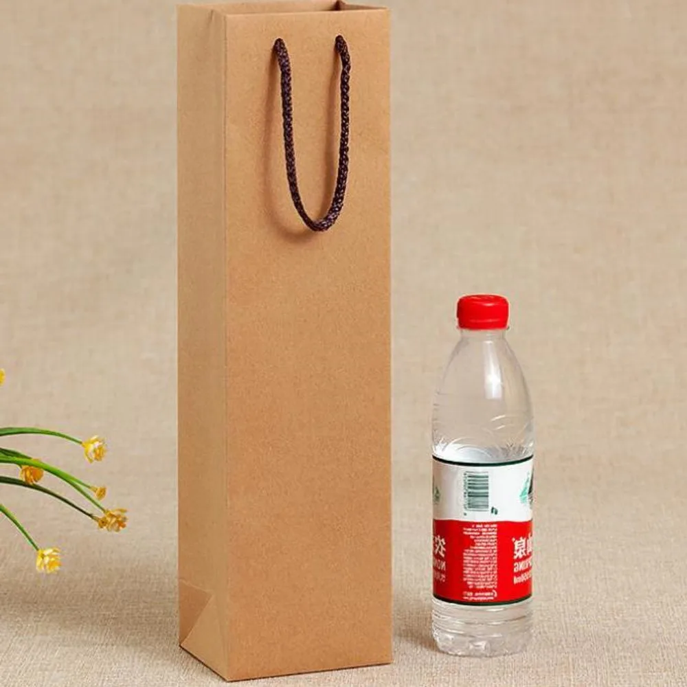 100Pcs/Lot Kraft Paper Bag Party Gift Packing Kraft Paper Wine Bottle Carrier Festival Daily Usage