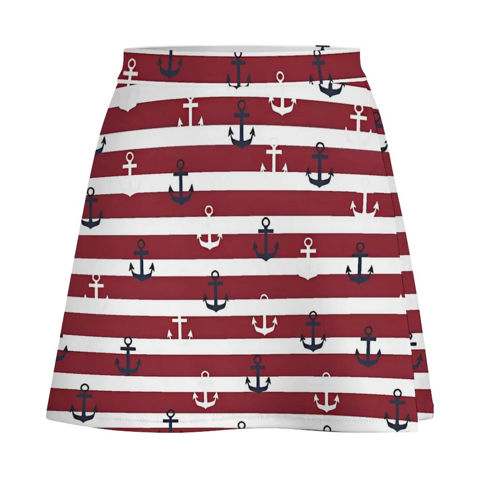 Red Stripes Navy And White Anchor Skirt  Elegant Mini Skirts Summer High waist Pattern Street Fashion Casual Skirt Big Size 4XL