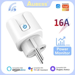 Aubess Tuya Wifi Smart Socket, EU 16A Alexa/ Alice Voice Remote Timer Plug, Smart Home Via Smart Life Real-time Power Monitoring