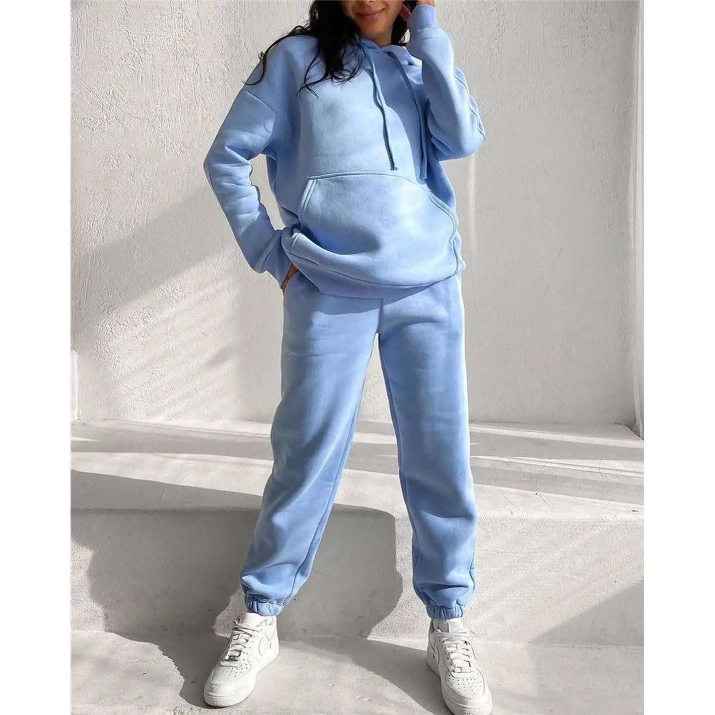 

Winter Sports Suit for Women 2024 Two-Piece Set Hoodie Pants Coats Long Sve Polyester Casual Comfortable Fem Outfits