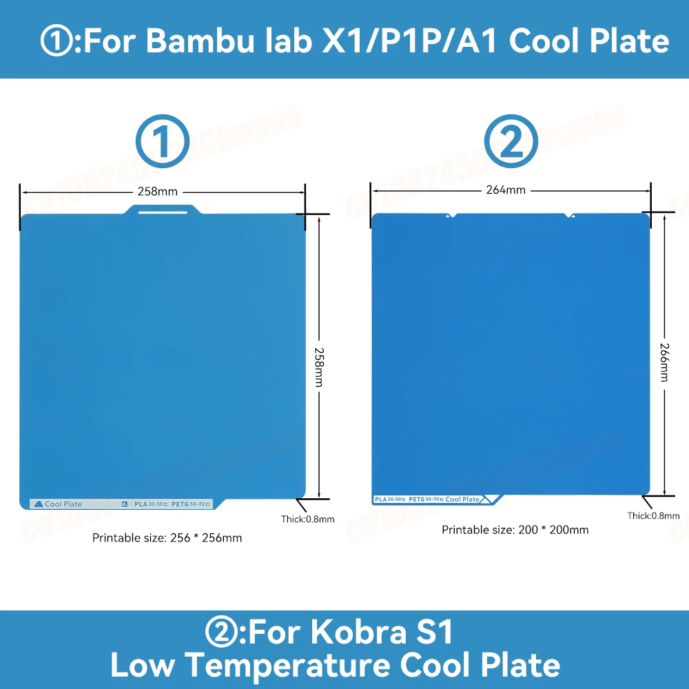 コールドプレート Bambu lab X1/P1P/A1 Kobra S1 256x256mm/264x276mm スプリングスチール両面印刷ヒートベッド 3Dプリンターパーツ
