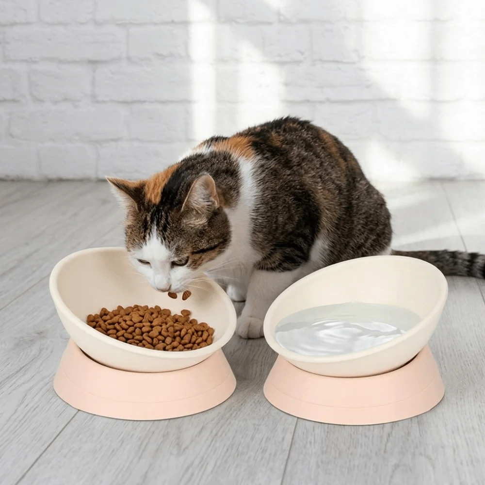Stable Adjustable Angle Tilted Pet Bowl Slanted Mouth Anti-Tip Elevated Feeder Sturdy Removable Anti-Slip Dish Neck Protection