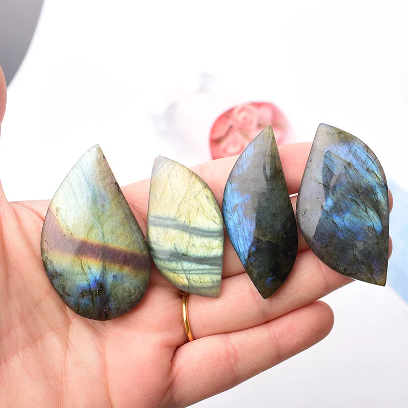 Natural Labradorite Leaf Shape Blue Colorful Mineral Ornaments Energy Healing Stone DIY Jewelry Reiki Home Decoration Gift