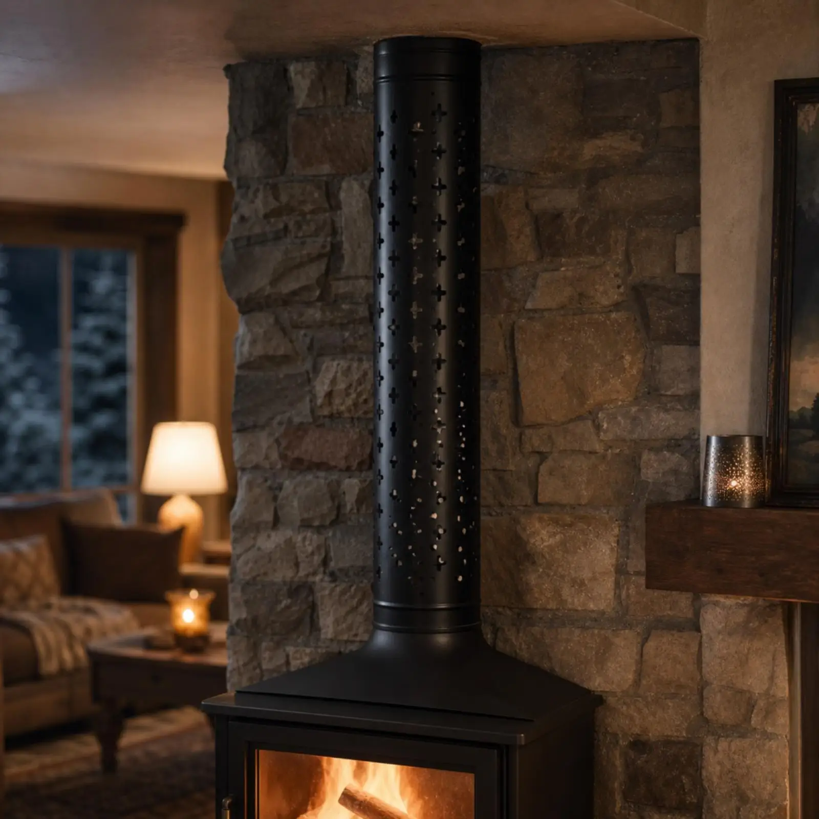 Chimney Safety Sleeve Perforated Chimney Pipe Cover with Mesh Fireplace Flue Sleeve Heat-Resistant Matte Black for Homeowners
