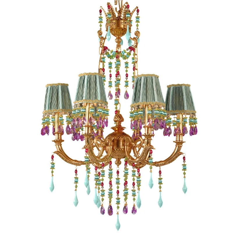 

French all-copper chandelier, pastoral color creative hotel living room bedroom