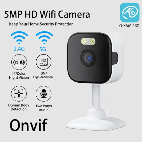 Cámara HD Wifi de 5MP, Mini cámara de vigilancia para el hogar para interiores, visión nocturna, Audio bidireccional, detección humana, aplicación de O-KAM, cámara de seguridad 5G