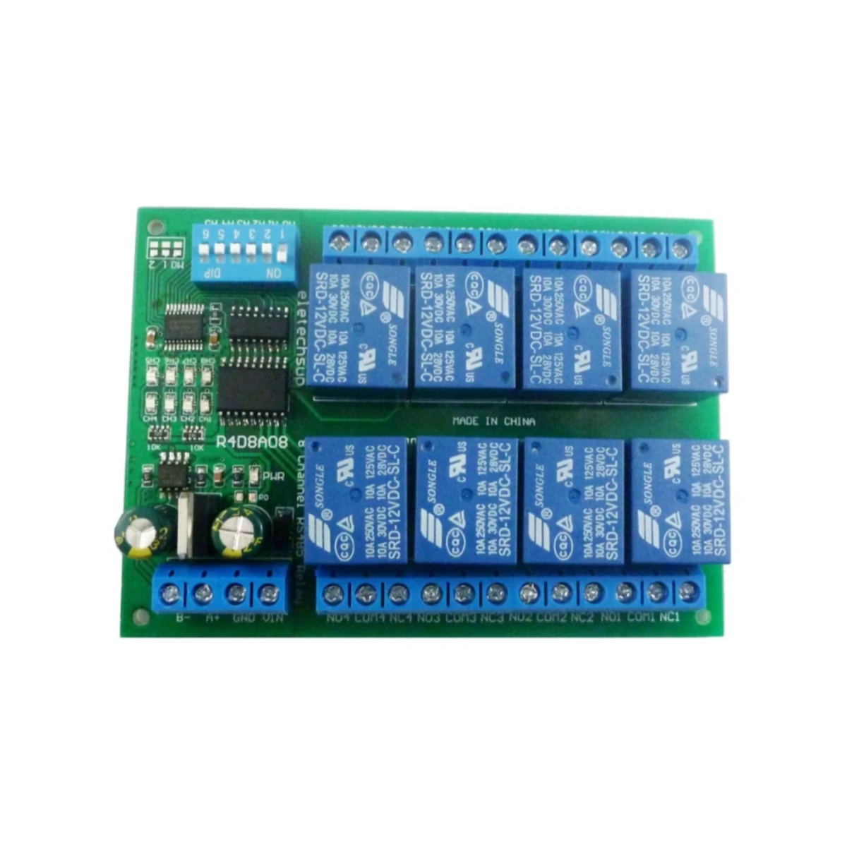 

12 В 8-канальный релейный модуль RS485 Modbus RTU UART, переключатель дистанционного управления DIN35 C45, рельсовая коробка для ПЛК, PTZ-камеры, монитор безопасности