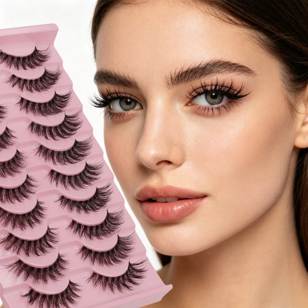 10 Pairs Natural Long Transparent Stem 3D Mink Eyelashes Manga Lashes Hot False Lashes Fluffy Soft Cross Lashes Extension Makeup