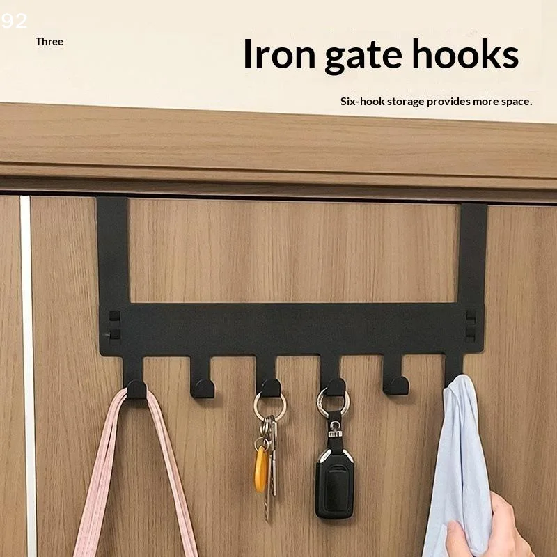 1Pcs Clothes Coat Hat Towel Bag Sundries Storage Rack Over The Door Punch Free Wrought Iron Hanger For Bathroom Kitchen