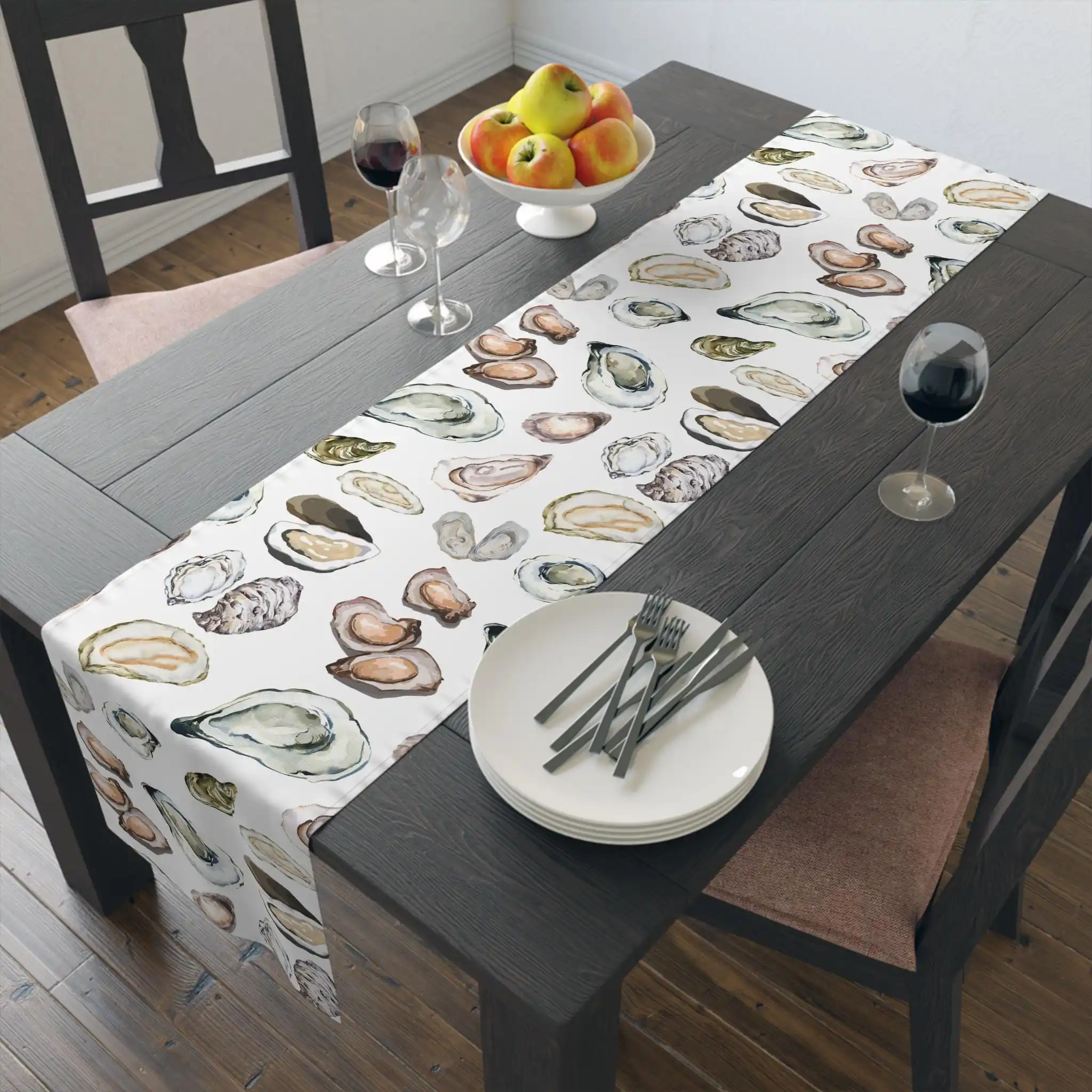 Oyster Coastal Beach Table Runner, Shuck Yeah Roast Party New England Wedding Scarf Kitchen Dining Scarf Housewarming Decor