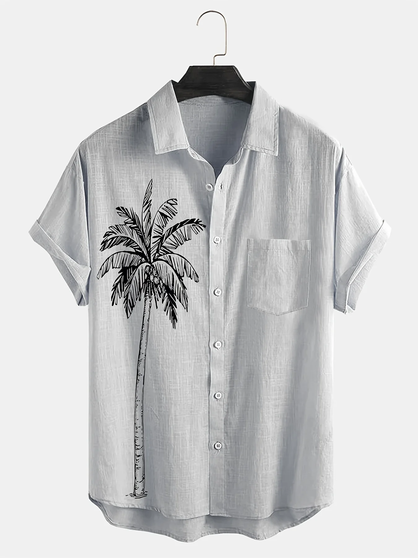 

Hawaii Vacation Casual Short Sleeve Shirt, Men's Coconut Tree Grey Shirt