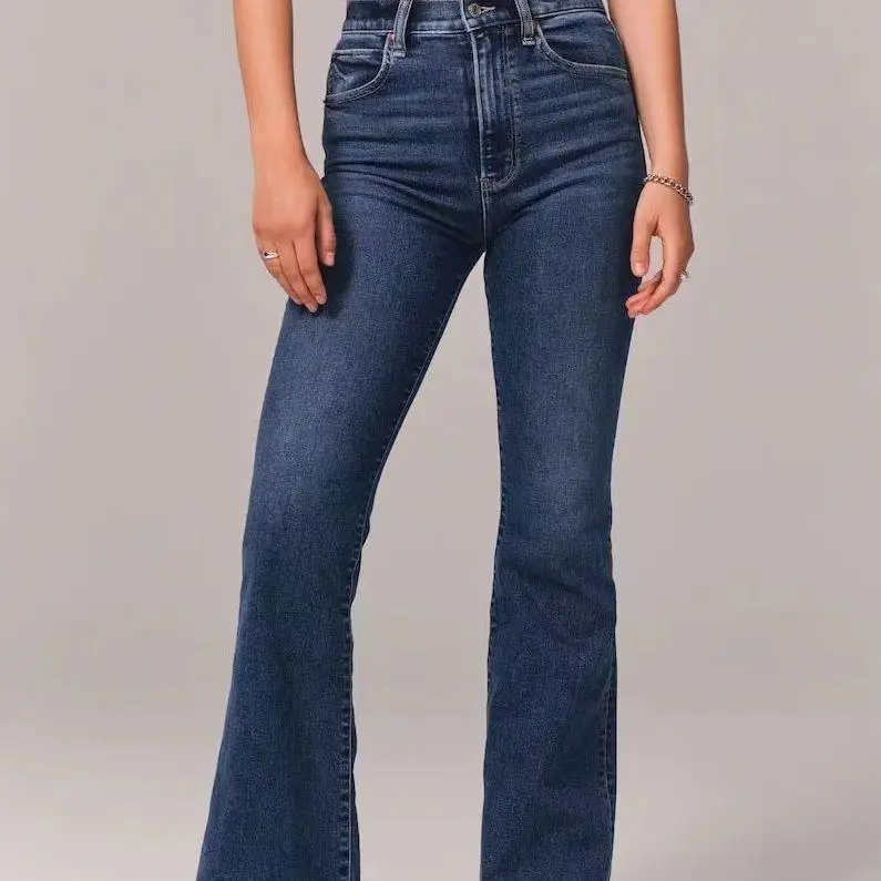 

Модные джинсовые джинсы-клеш с высокой талией, женские джинсы в стиле ретро с крашением Proc, лето 2023, синий цвет, брендовые хорошие длинные джинсы