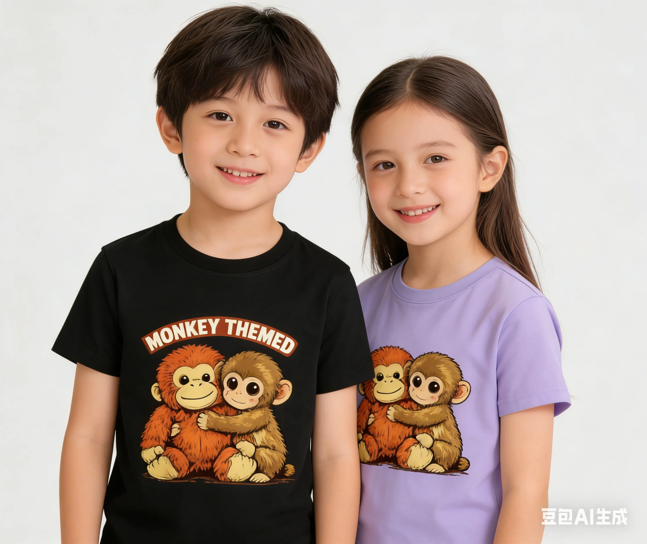 Cartoon Monkey Punch Team TShirt Kids Casual Tshirt Boys Short Sleeve O-Neck T-Shirts Girls Pure Cotton Tops Children's Clothing