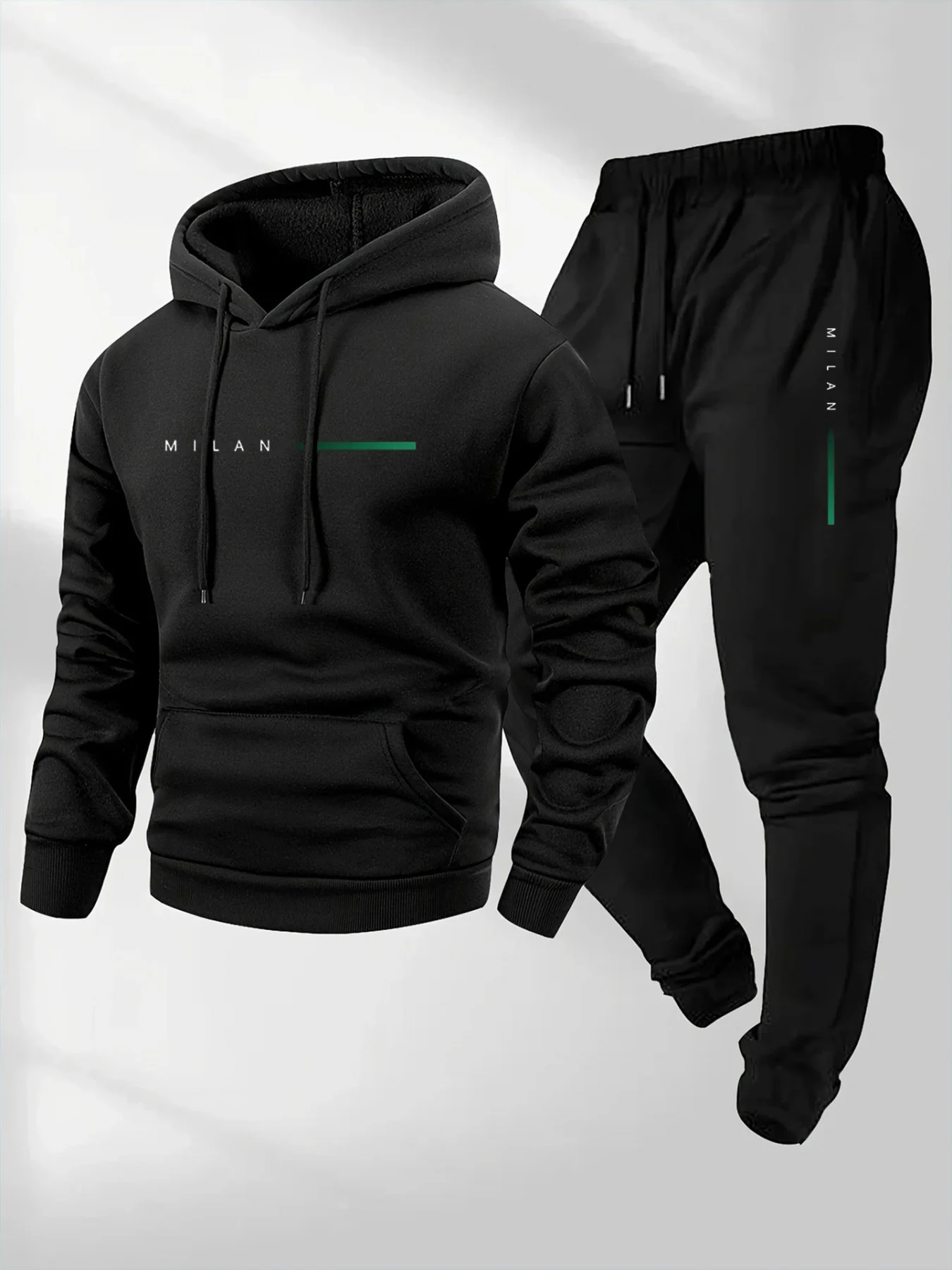 Unisex Hoodie & Jogger Pants 2 Piece Set Green Striped Print Casual Tracksuit Thick Warm Sports Suit For Daily Commute Jogging view 2