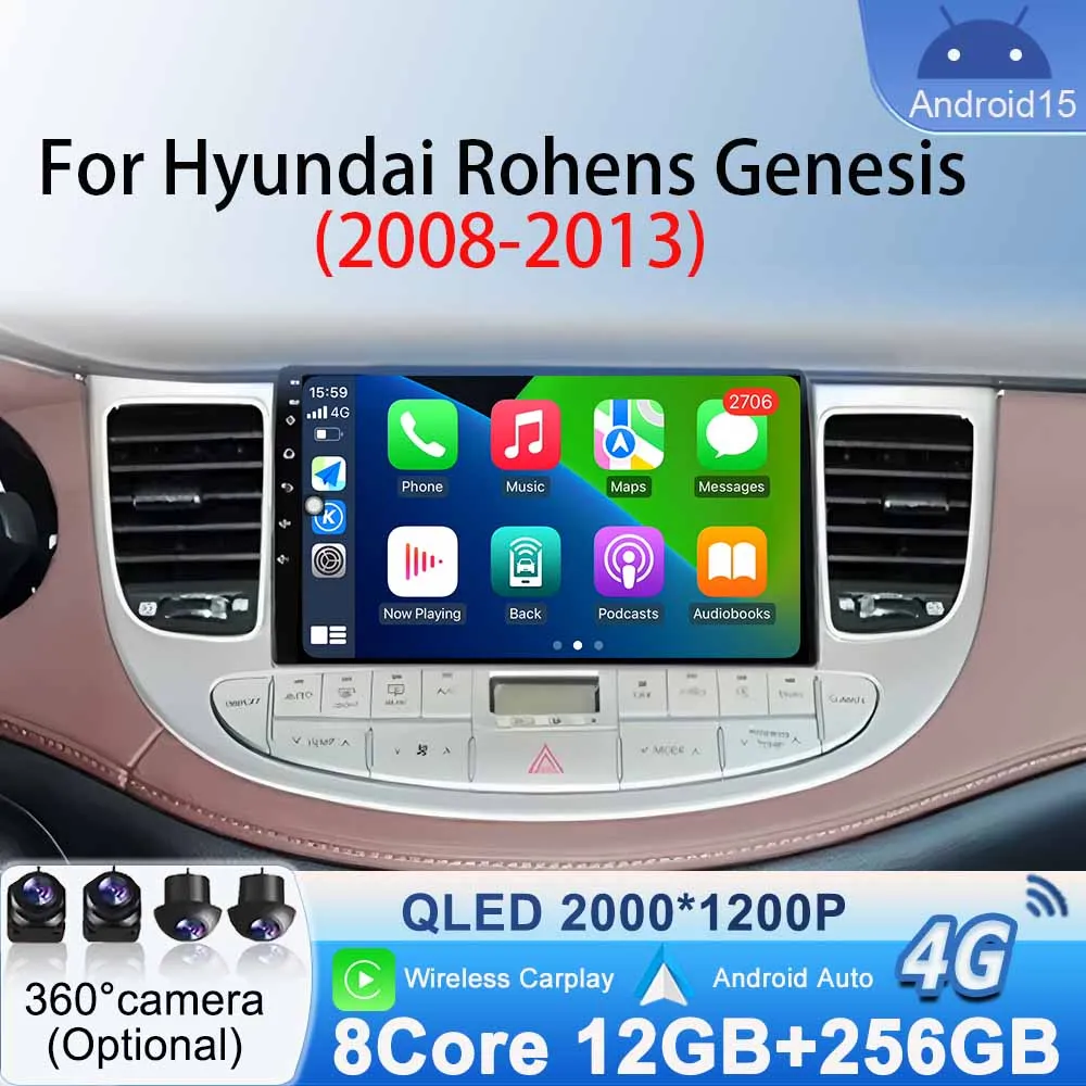 

Car Multimedia Stereo Radio for Hyundai Rohens Genesis 2008 - 2013 Android15 Player GPS Navigation WiFi Carplay Android Auto BT