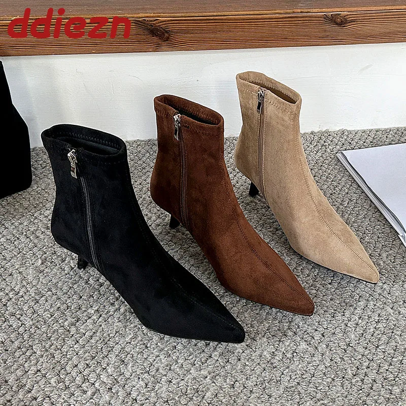 أزياء قطيع النساء حذاء من الجلد الإناث متوسطة الكعب الأحذية أشار تو السيدات قصيرة تمتد الأحذية مع سحابات الأحذية #1