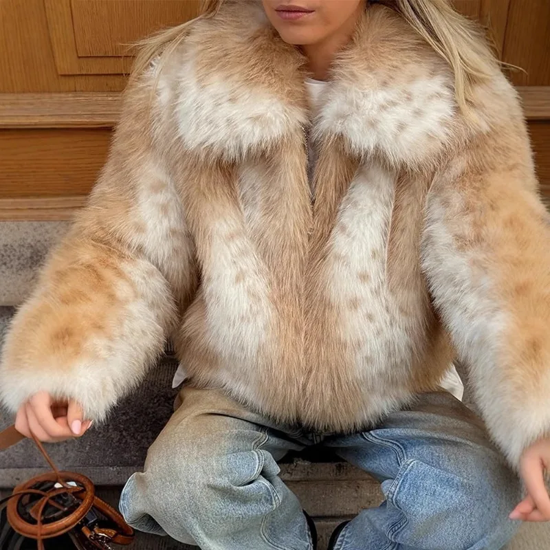 Shpmishal Fashionable Temperament High-end Feeling Lapel Deer Print Short Fur Coat 2025 Autumn/winter New Collection