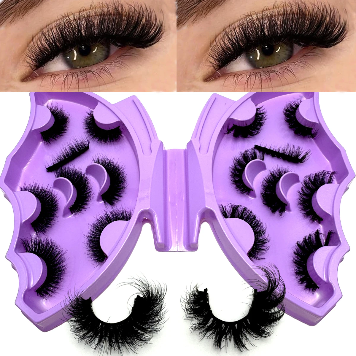 8쌍의 풍성한 천연 밍크 속눈썹 연장 고품질 부드러운 풀 스트립 속눈썹 두꺼운 6D 드라마틱 메시 롱 속눈썹 메이크업