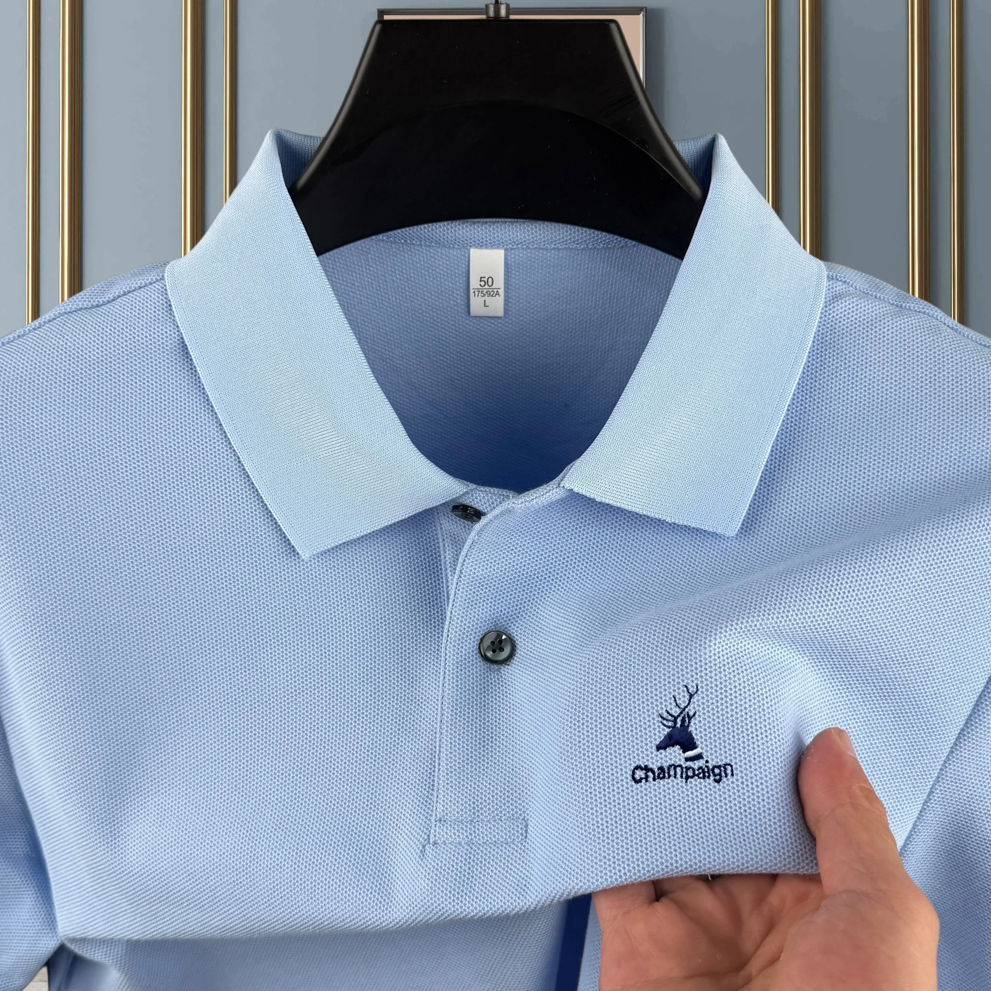 100% pure cotton high-end brand men's short sleeve polo shirt 2026 summer luxury fashion deer embroidery golf top casual T-shirt