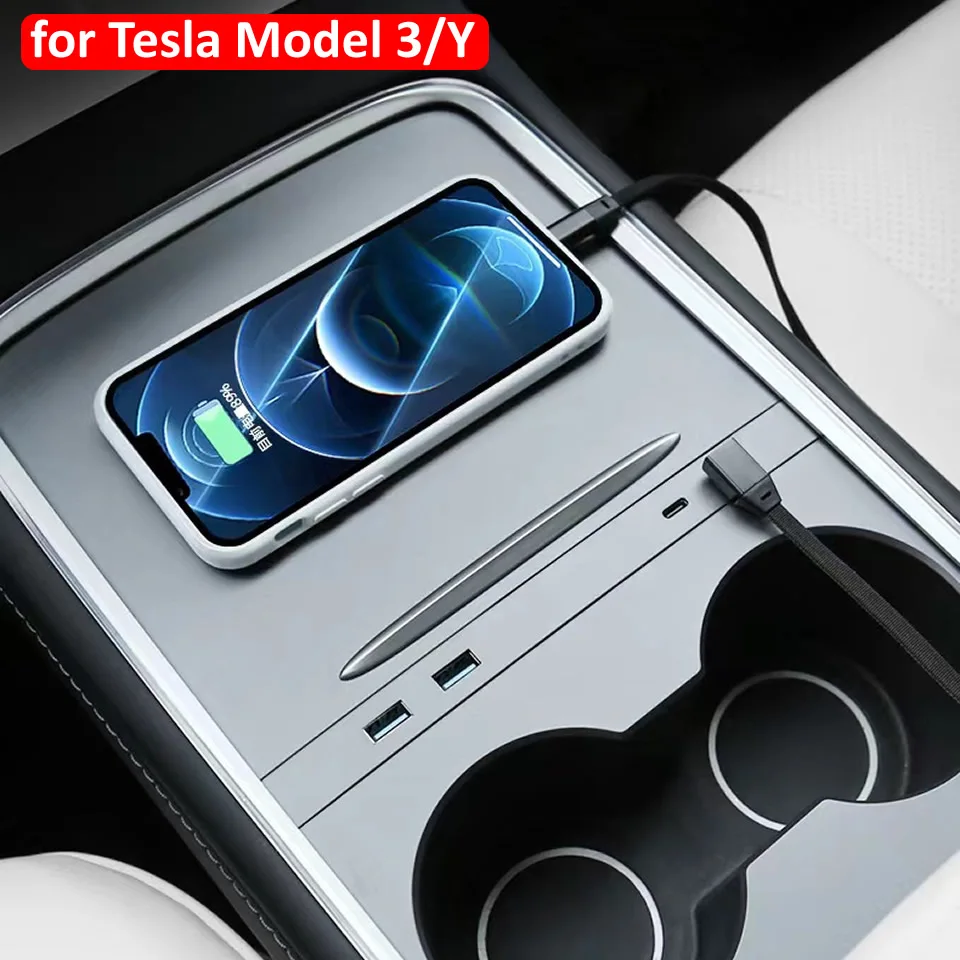 

For Tesla Model 3/Y 2021 2022 27W Quick Interior Charger Intelligent USB Shunt Hub Electric Vehicle Docking Station Accessories