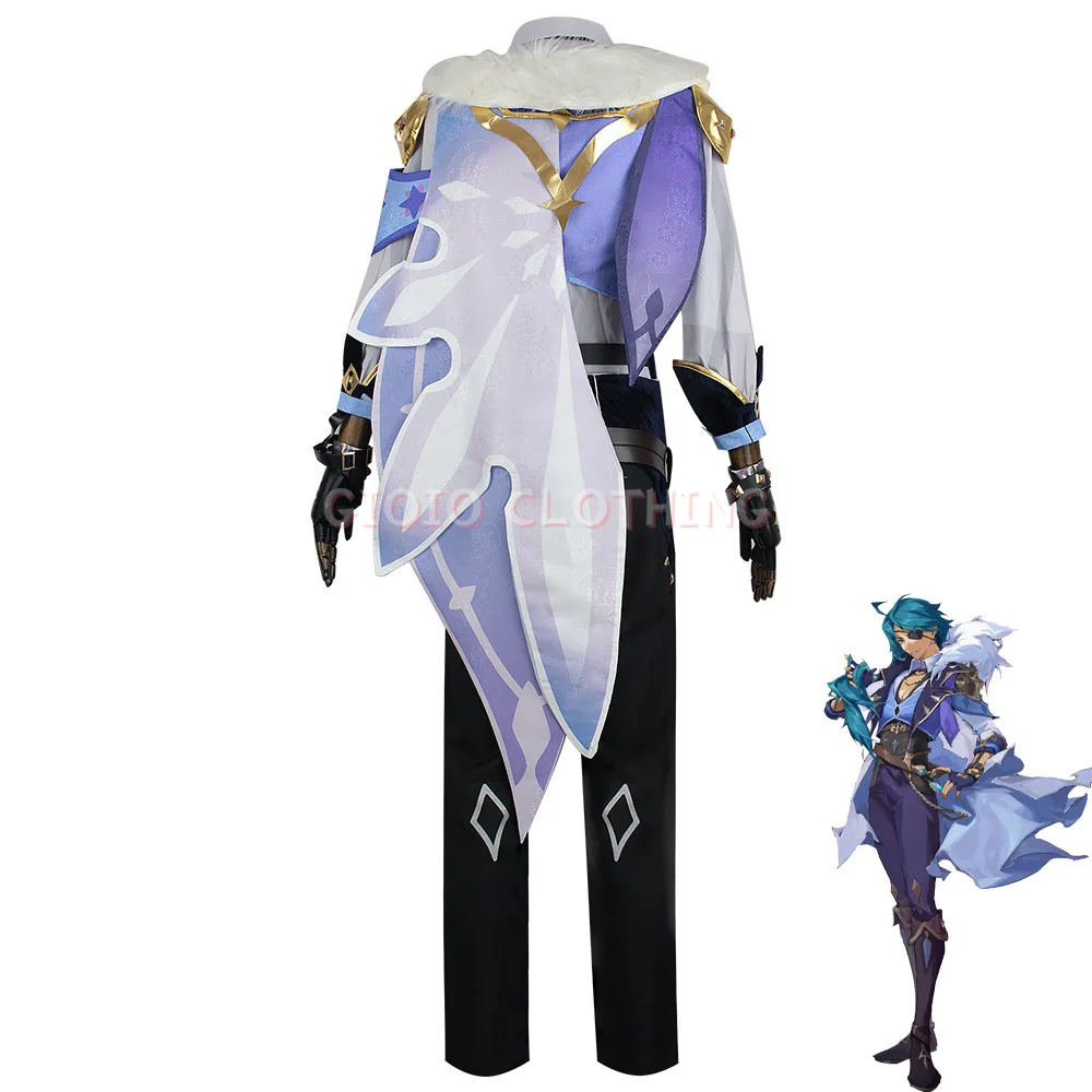 Genshin Impact Kaeya Traje de Cosplay Masculino, Uniforme de Jogo, Peruca, Anime, Halloween, Alta Qualidade