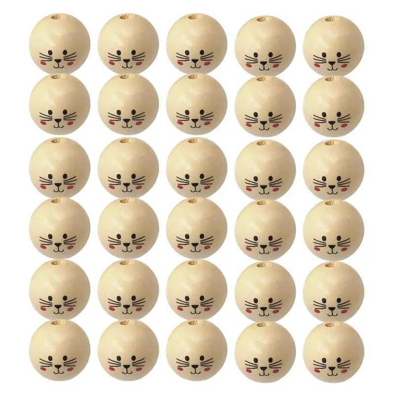 Smile Face Wooden Beads Round Spacer With Hole DIY Children Bead Color Doll Head Wood Beads Home Decoration Accessories