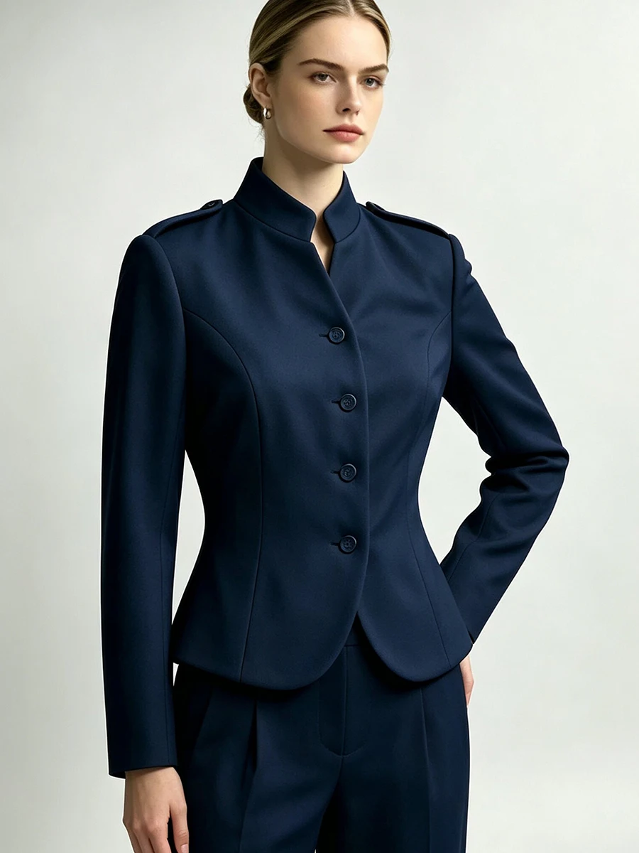 LIMO Women Blazer Shoulder Epaulet Four‑Button Slim Waist Cropped Long‑Sleeve Elegant Tailored Casual Office Suit Jacket