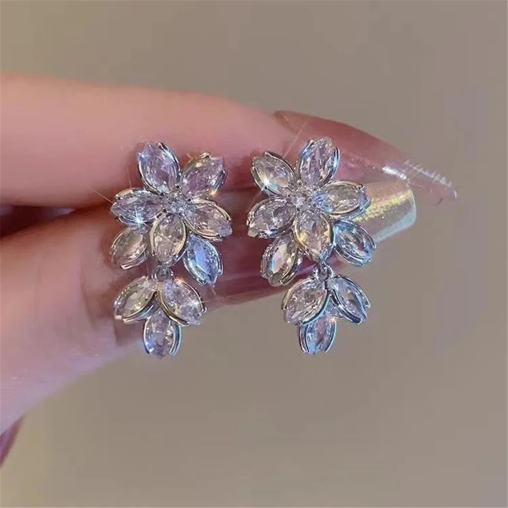 

Crystal Purple White Zircon Stone Small Flower Pendant Stud Earrings For Women Trendy Gold Color Jewelry Wedding Gifts