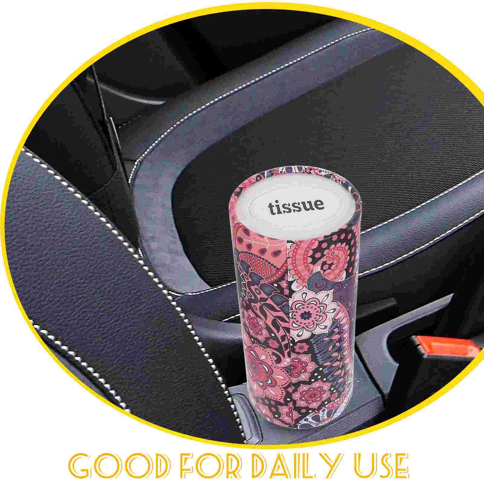 Multifunções Car Tissue Box Cover Holder, Auto Tubo De Papel Redondo, Segurança Quebrada, Janela Tissue Cup, Segurança Pacote Decor