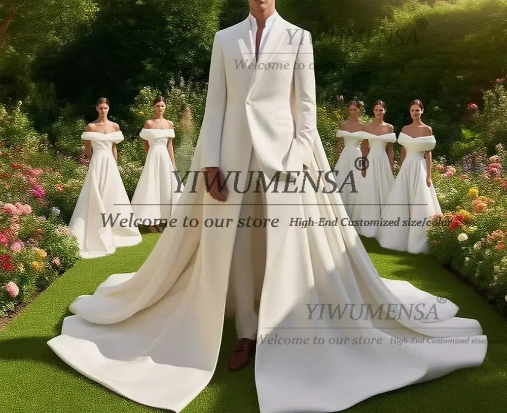 

Elegant Ivory Solid Suits Men 2 Pieces Sets Customized Groom Wedding Tuxedos Man Banquet Party Blazer With Cape Costume Homme