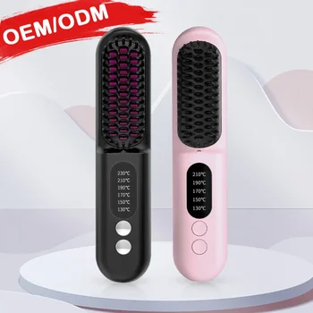 Image Mini Wireless Hair Straightening Comb Negative Ion Straight Brush Electric Hair Brushes for Travel Household Hotel Use