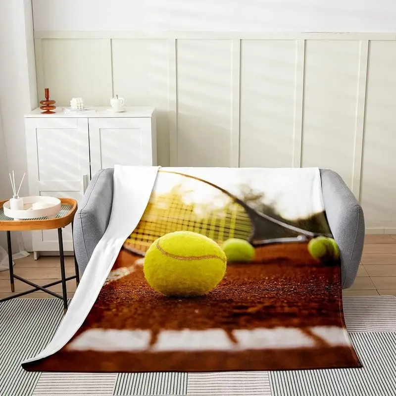 Tennis Ball All Season Bed Blanket Kids, Sports Game Flannel Fleece Throw Blanket Ball Gaming Fuzzy Blanket for Kids