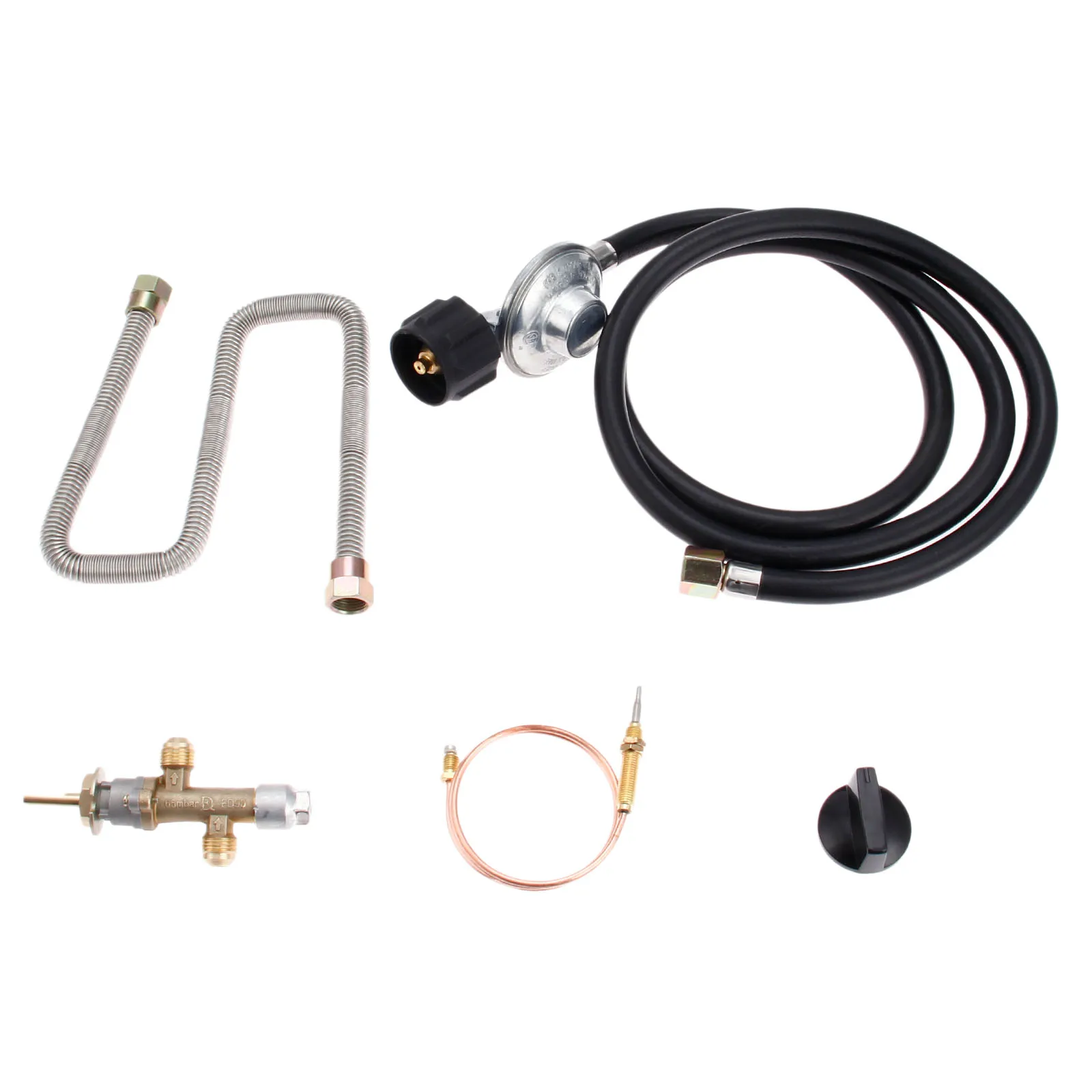 

1kit Propane Fire Pit Gas Control Valve System Regulator Kit Hose 600mm Universal M8 Thermocouple 24inch Whister Free Flex Line