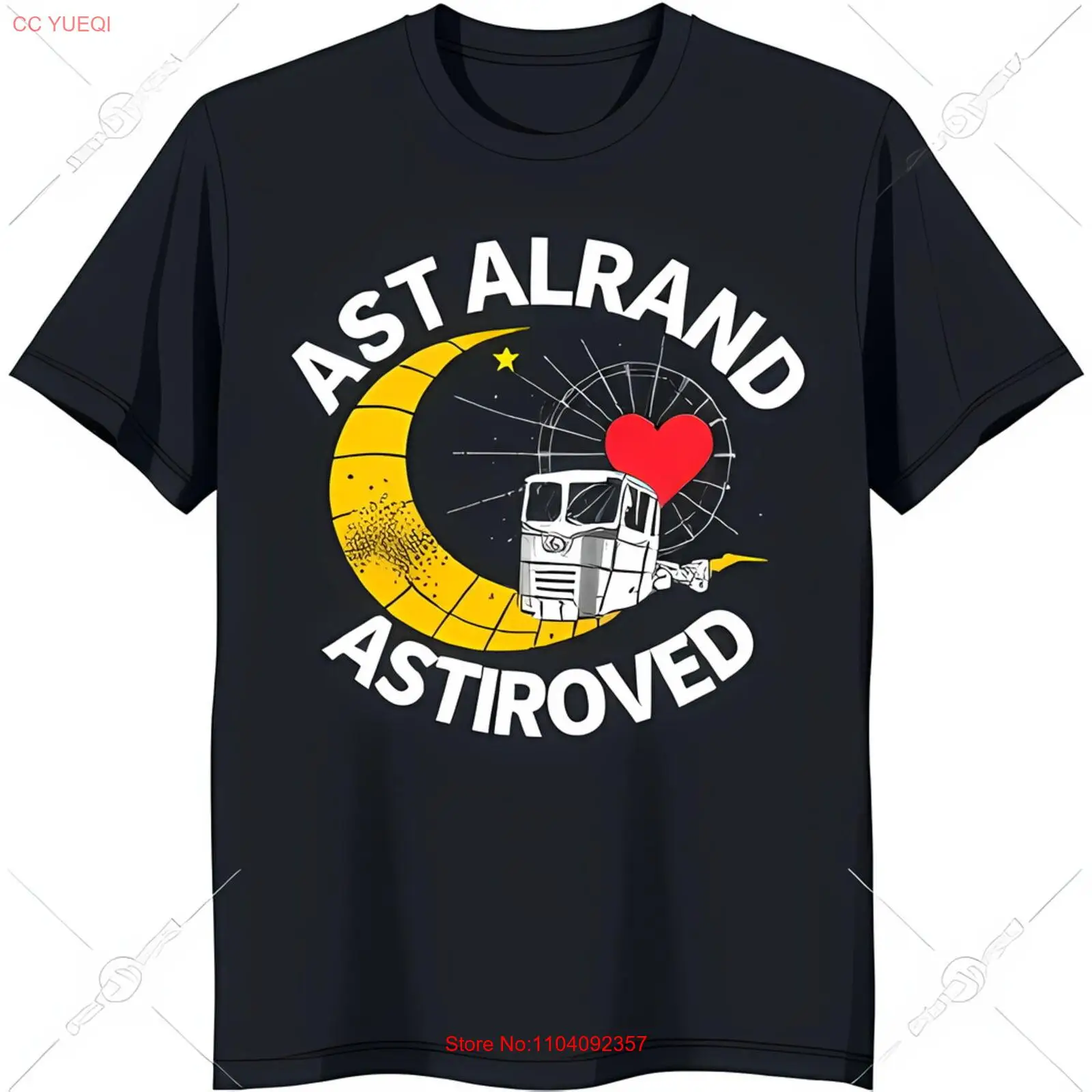 Unique Black T-Shirt with Circular Graphic: 'AST ALRAND ASTIROVED' & Design