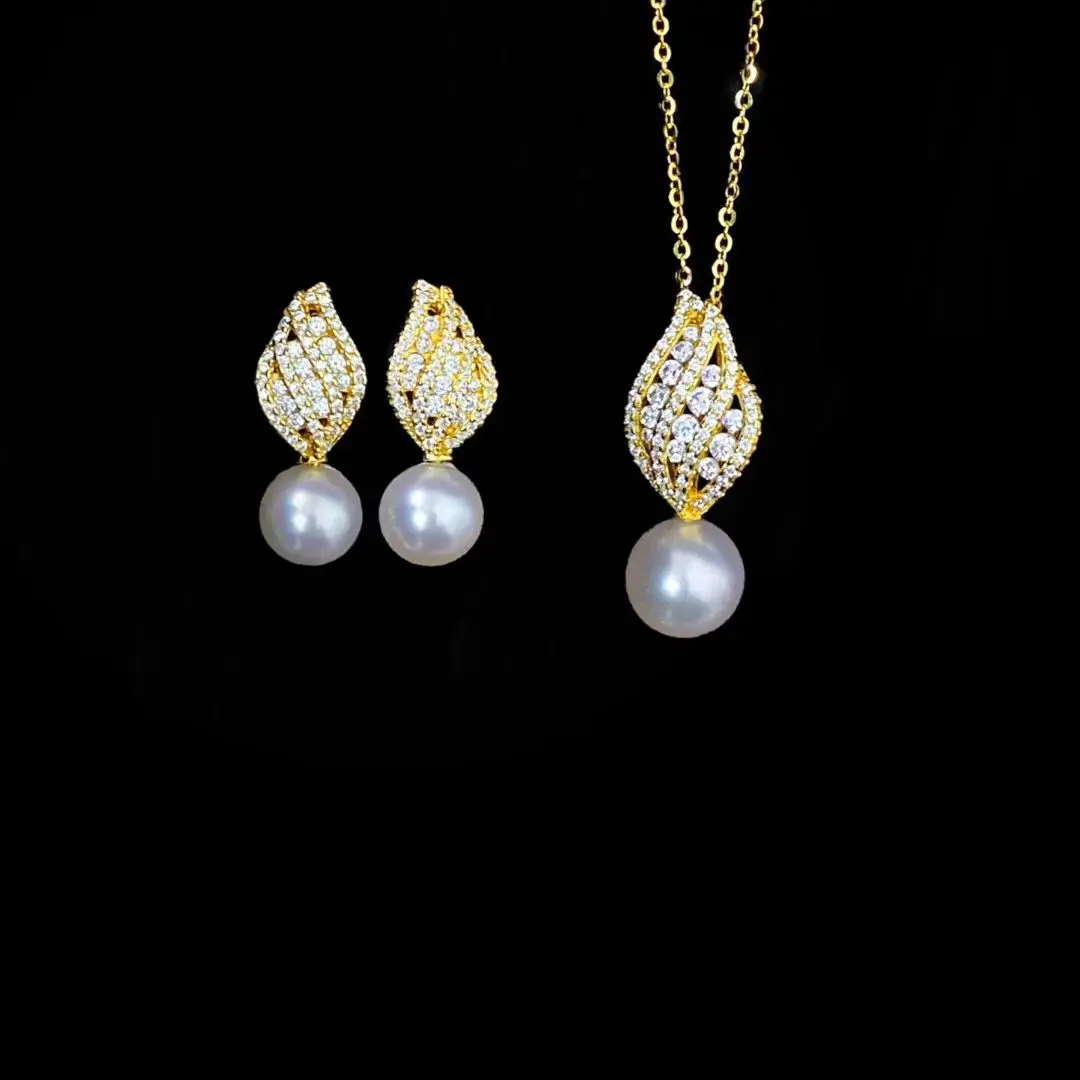S925 Sterling Silver Pendant Earrings Mountings Findings Base Jewelry Set Mounts Settings Parts for 8-15mm Pearls Beads
