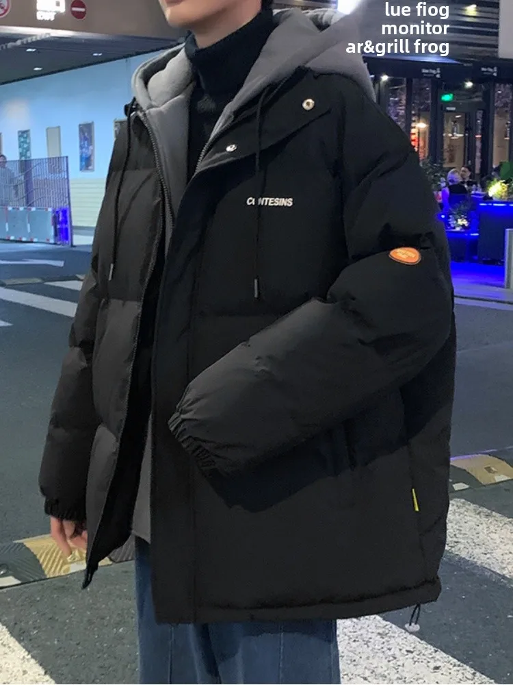 

Men's Hooded Cotton Jaet Winter Warm Casual Loose Street Sle Couple's Outerwear Polyester Fiber Long Sve Zipper Closure