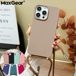 Liquid Silicone Crossbody Lanyard Phone Case For iPhone 15 14 13 12 11 Pro Mini X XR XS Max SE 2 7 8 Plus Hang Strap Rope Cover